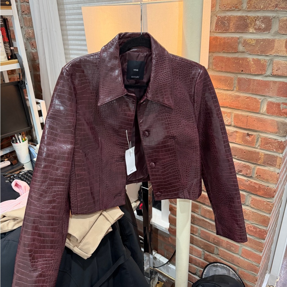 Burgundy Croc-Embossed Leather Jacket